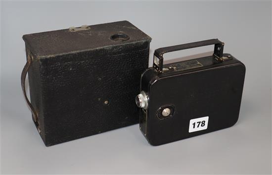 A Kodak 8mm cine camera and stereoscopic box camera